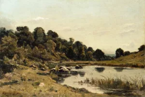 The Banks of the Aumance by Henri Harpignies Oil Painting