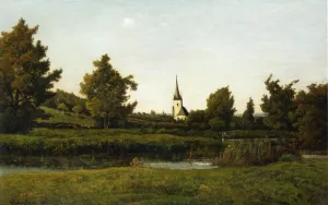 View of a Village by Henri Harpignies Oil Painting