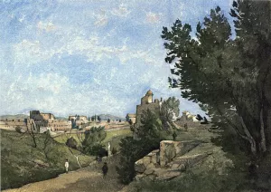 View of Villa d'Este by Henri Harpignies Oil Painting