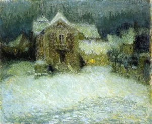 A Plaza in the Snow at Gerberoy by Henri Le Sidaner Oil Painting