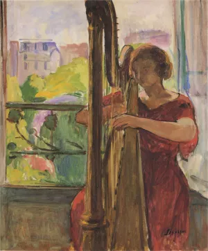 A Girl Playing a Harp by Henri Lebasque Oil Painting