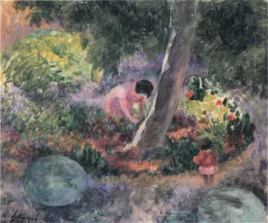 A Woman and Child in the Garden by Henri Lebasque Oil Painting