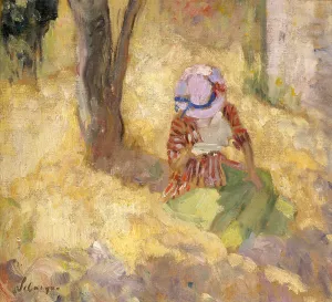 Young Girl Reading a Book by Henri Lebasque Oil Painting