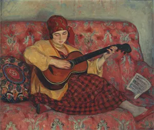 Young Girl with Guitar by Henri Lebasque Oil Painting
