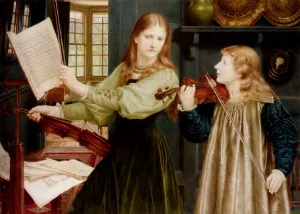 The Duet Portrait of Alexandra Daughter of Rev. G. Kitchin and Winifrid Daughter of the Painter by Henry Holiday Oil Painting