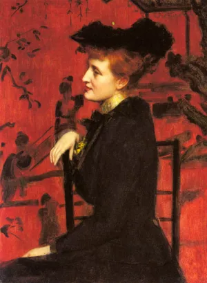Portrait of a Woman with a Black Hat by Henry John Hudson Oil Painting