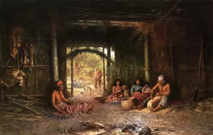 Interior of a Pomo Dwelling by Henry Raschen Oil Painting
