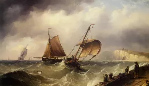 Fishing Vessels In Choppy Seas by Henry Redmore Oil Painting