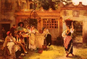 A Venetian Fan Seller by Henry Woods Oil Painting