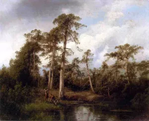 Florida Live Oaks with Deer by Herman Herzog Oil Painting
