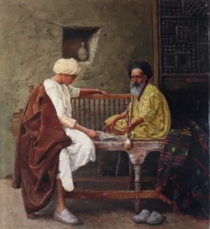 Playing a Game of Mancala by Hermann Reisz Oil Painting