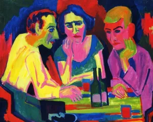 Three Figures at the Table by Hermann Scherer Oil Painting