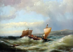 Sailors in a Barge on a Choppy Sea by Hermanus Jr. Koekkoek Oil Painting