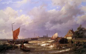 Shipping Scenes off the Dutch Coast by Hermanus Jr. Koekkoek Oil Painting