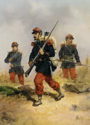 Soldiers in a field by Hermanus Jr. Koekkoek Oil Painting