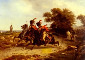 Hussards Escortant Napoleon by Hippolyte Bellange Oil Painting