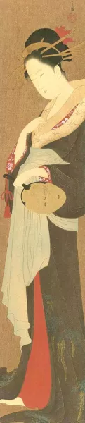 A Beauty Holding a Fan by Hosoda Yeishi Oil Painting
