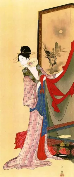 A Beauty in a Bed Chamber Oil painting by Hosoda Yeishi