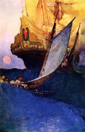 Attack on a Galleon Oil painting by Howard Pyle