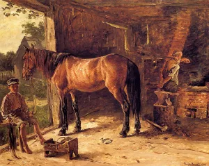 The Blacksmith Shop by Hugh Newell Oil Painting