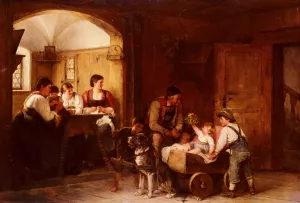 Familienszene by Hugo Engl Oil Painting