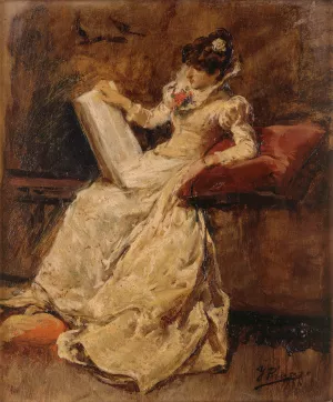 Figura femenina sentada by Ignacio Pinazo Camarlench Oil Painting