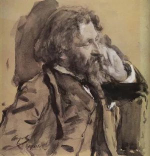 Portrait of the Artist Ilya Repin by Valentin Serov by Ilia Efimovich Repin Oil Painting