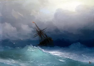 Ship on Stormy Seas by Ivan Konstantinovich Aivazovsky Oil Painting
