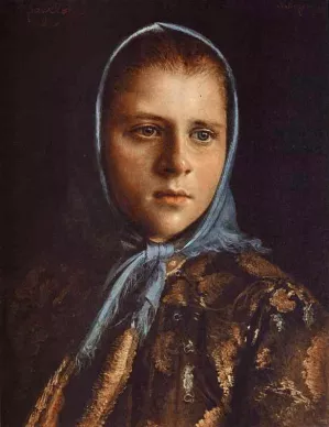 Russian Girl in a Blue Shawl by Ivan Nikolaevich Kramskoy Oil Painting