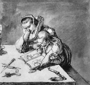 Woman and Child Looking at a Picture Book by Jacob De Ii Gheyn Oil Painting