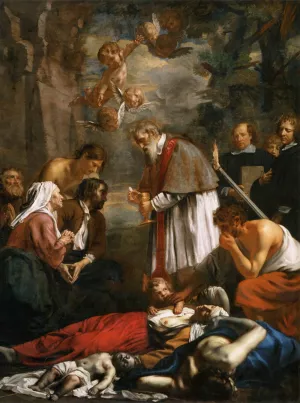 St Macarius of Ghent Giving Aid to the Plague Victims by Jacob Van Oost The Elder Oil Painting