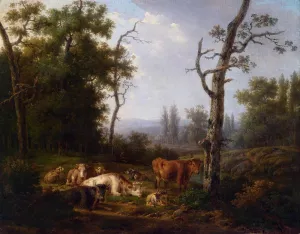 Wooded Landscape with Resting Cattle by Jacob Van Strij Oil Painting