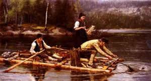 Fischfang Am Flusse by Jahn Ekenaes Oil Painting