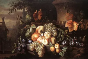 Fruit-Piece with Stone Vase by Jakob Bogdany Oil Painting