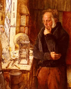 Our Village Clockmaker Solving A Problem by James Campbell Oil Painting