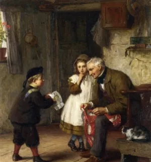 A Surprise for Grandfather by James Clarke Waite Oil Painting