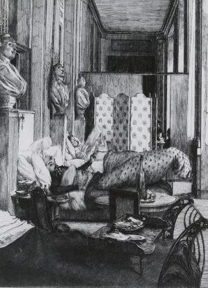 Le Foyer de la Comedie Francaise pendant le Siege de Paris. Oil painting by James Tissot