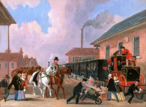 The Louth-London Royal Mail Travelling by Train from Peterborough East, Northamptonshire by James Pollard Oil Painting