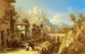 A Mediterranean Landscape with Villagers by James Webb Oil Painting