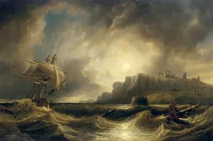A Breezy Evening Off Saint Hildas Abbey Whiby by James Wilson Carmichael Oil Painting