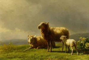 Sheep in a Meadow by Jan Bedijs Tom Oil Painting