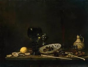 Still-Life with Romer, Flute Glass, Earthenware Jug and Pipes by Jan Jansz Van De Velde Oil Painting