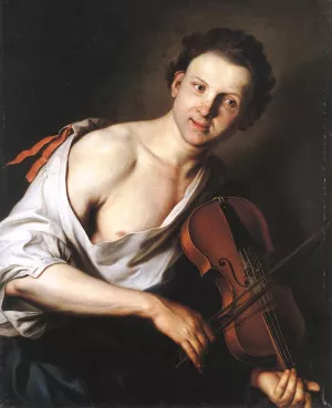 Young Man with a Violin by Jan Kupecky Oil Painting