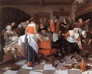 Celebrating the Birth by Jan Steen Oil Painting