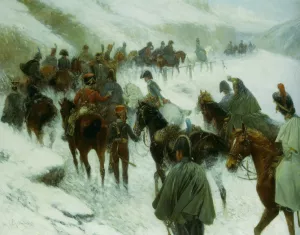 Napoleaon Leading His Troops Through Guadarrama Mountains by Jan Von Chelminski Oil Painting