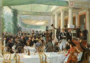 Dejeuner Du Salon, Au Cafe La Cascade Oil painting by Jean Andre Rixens