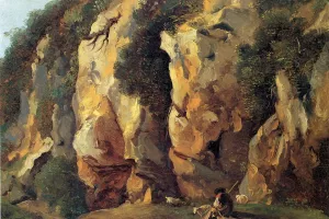Rocky Cliff with Shepherd and Sheep by Jean-Antoine Constantin Oil Painting