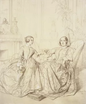 Comtesse Charles d'Agoult, nee Marie de Flavigny, and Her Daughter Claire d'Agoult by Jean-Auguste-Dominique Ingres Oil Painting