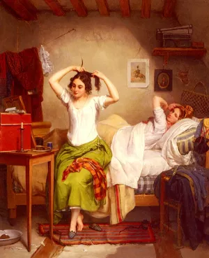 In The Bedroom by Jean Augustin Franquelin Oil Painting