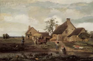 A Farm in the Nievre by Jean-Baptiste-Camille Corot Oil Painting